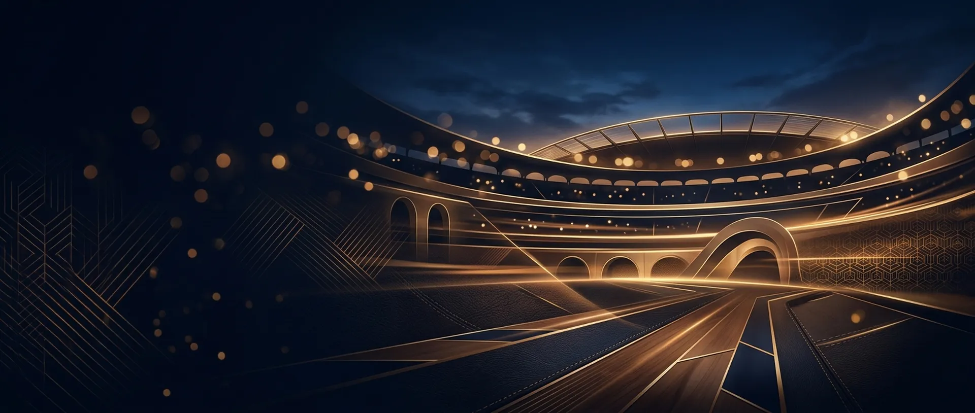 Premium sports betting atmosphere with warm golden stadium lighting